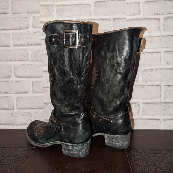 NEW Old Gringo Iron Eagle Black Distressed Riveted Biker Boots size 6.5 - Picture 6 of 13